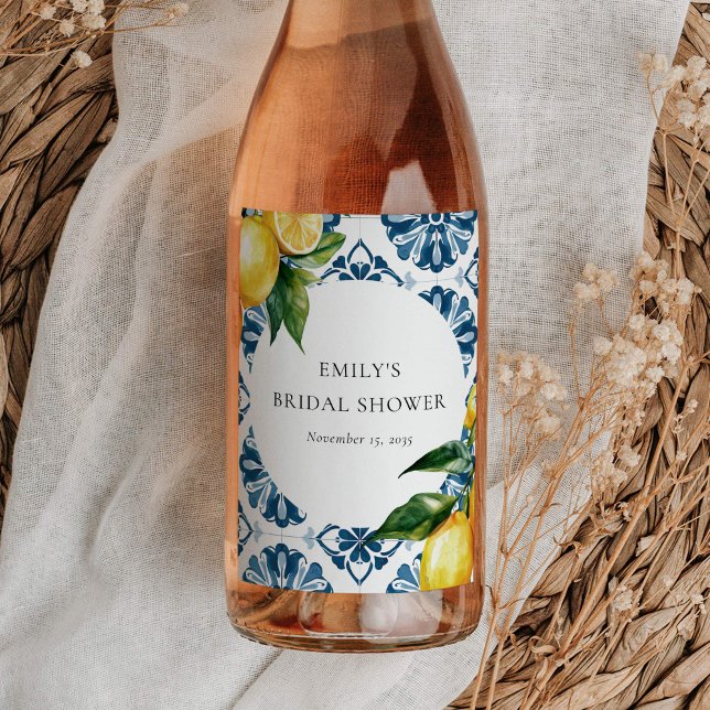 Lemon Citrus Positano Italian Bridal Shower Wine Label (Creator Uploaded)