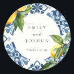 Lemon Citrus Positano Italian Wedding Classic Round Sticker<br><div class="desc">Lemon Citrus Positano Italian Wedding Classic Round Sticker</div>