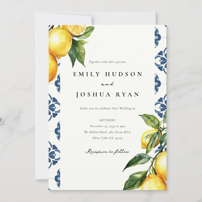 Lemon Citrus Positano Italian Wedding Invitation (Front)