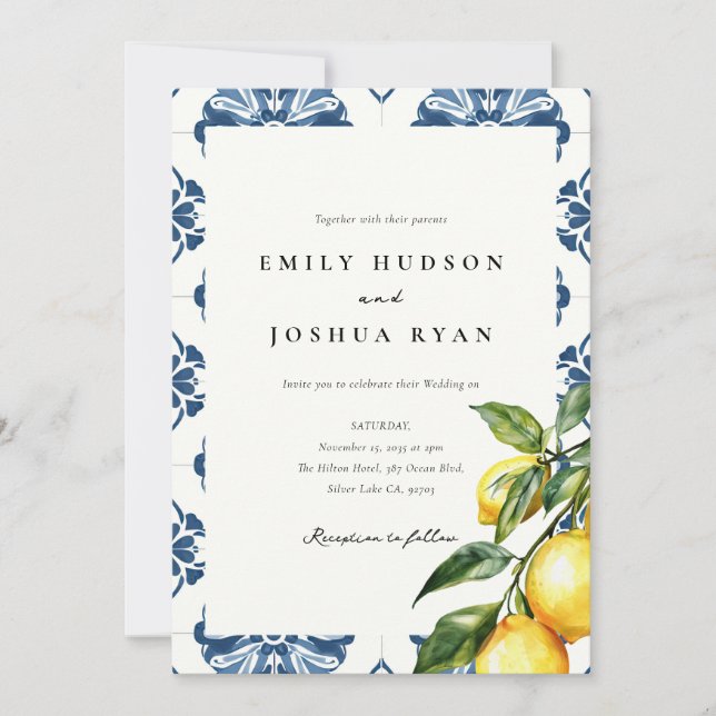 Lemon Citrus Positano Italian Wedding Invitation (Front)