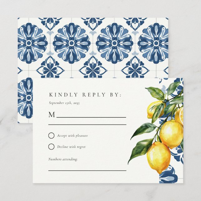 Lemon Citrus Positano Italian Wedding RSVP (Front/Back)