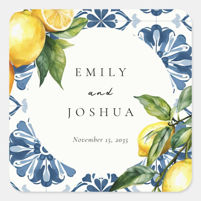Lemon Citrus Positano Italian Wedding Square Sticker (Front)