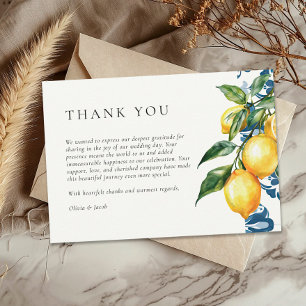 Lemon Citrus Positano Italian Wedding Thank You Card