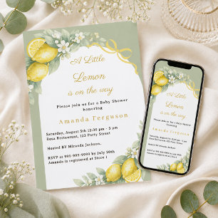 Lemon citrus sage green bow Baby Shower Invitation