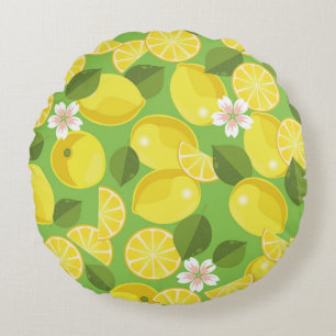 Lemon citrus seamless pattern background round cushion