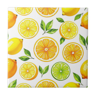 Lemon Citrus Slice Pattern Ceramic Tile