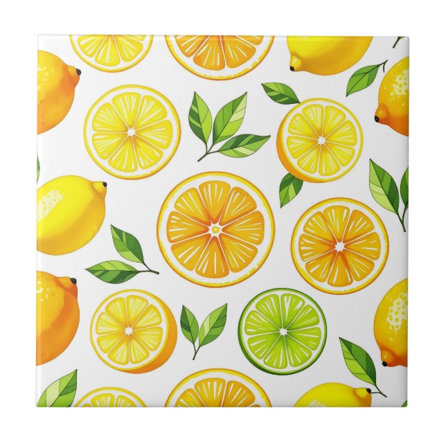 Lemon Citrus Slice Pattern Ceramic Tile (Front)