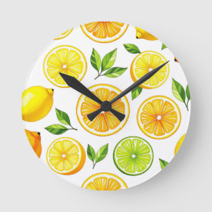 Lemon Citrus Slice Pattern Round Clock