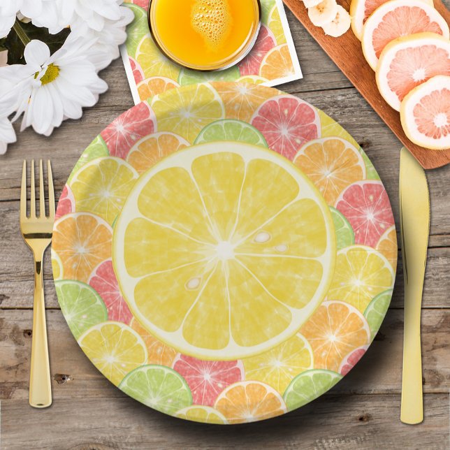 Lemon Citrus Slices Paper Plate (Lemon Citrus Slices Paper Plates, fun for breakfast, brunch, dessert, 2 sizes)