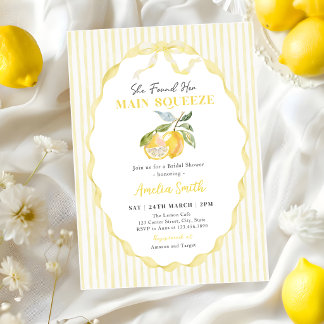 Lemon Citrus Stripes Bridal Shower Invitation
