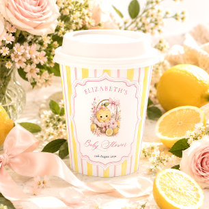 Lemon Citrus Stripes Girl Baby Shower Paper Cups