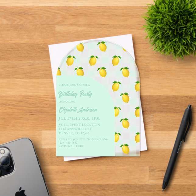 Lemon Citrus Summer Birthday Acrylic Invitations (Insitu (Invitation Card))