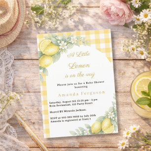 Lemon citrus summer gingham Baby Shower Invitation