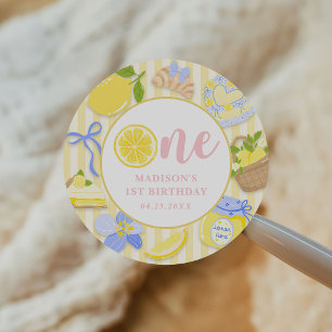 Lemon Citrus Summer Lemonade 1st Birthday Party  Classic Round Sticker