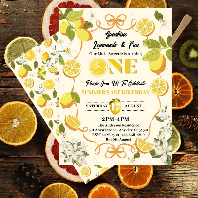 Lemon Citrus Summer Lemonade 1st Birthday Party Invitation (Creator Uploaded)