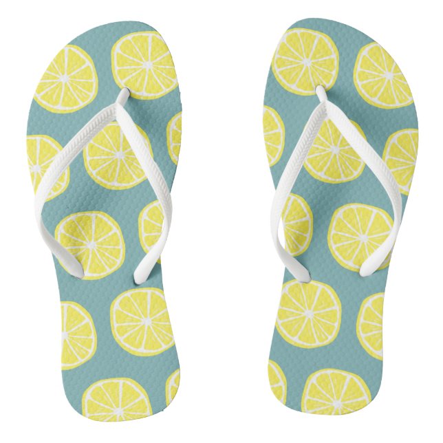 Lemon Citrus Summer Tropical Fruit Yellow Green Thongs (Footbed)