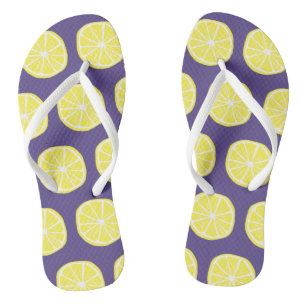 Lemon Citrus Summer Tropical Fruit Yellow Purple Thongs