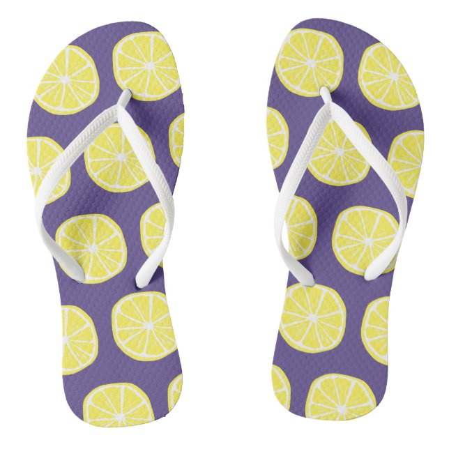 Lemon Citrus Summer Tropical Fruit Yellow Purple Thongs (Footbed)