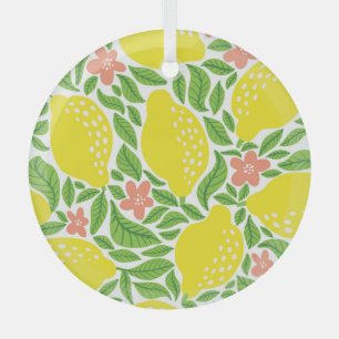 Lemon Citrus Summer Vintage Pattern Glass Tree Decoration