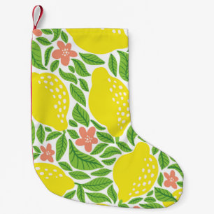 Lemon Citrus Summer Vintage Pattern Small Christmas Stocking