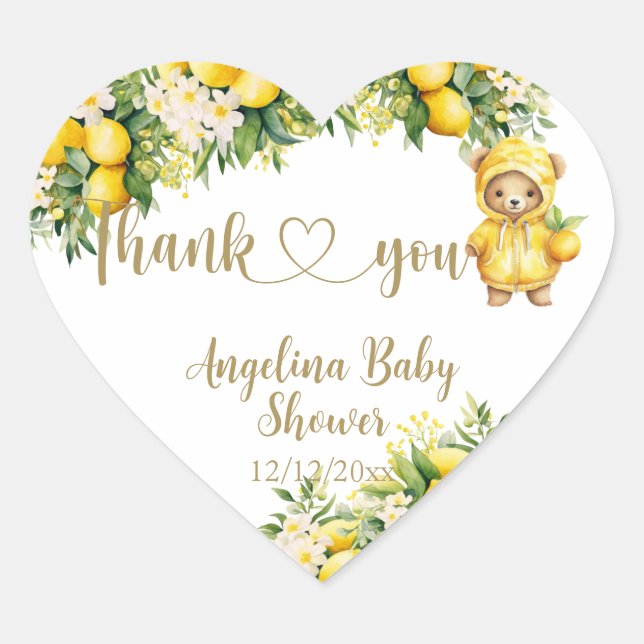 Lemon Citrus Summer welcome Baby Shower  Heart Sticker (Front)