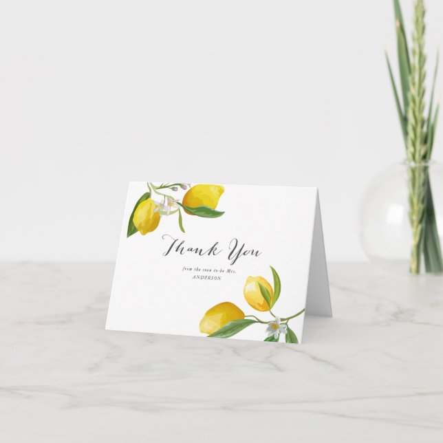 Lemon Citrus themed Bridal shower thank you cards (Front)