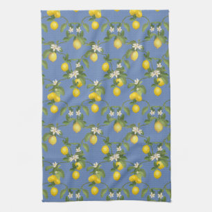 Lemon Citrus Trellis French Country Farmhouse Blue Tea Towel