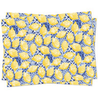 Lemon Citrus Watercolor Blue Mediterranean Tile