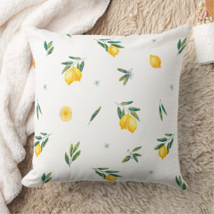 Lemon Citrus Watercolor Cottagecore Pillow