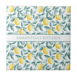Lemon Citrus Watercolor Personalised Ceramic Tile