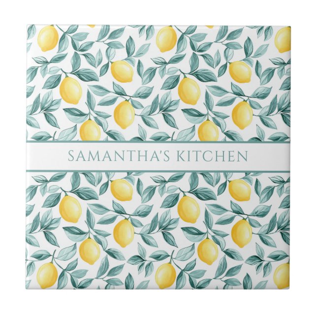 Lemon Citrus Watercolor Personalised  Ceramic Tile (Front)