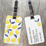 Lemon Citrus Watercolor Personalised Luggage Tag<br><div class="desc">Pretty watercolor citrus lemon pattern in yellow with navy blue leaves on a white background for a fruity summer Mediterranean feel. Original art by Nic Squirrell. Change the details on the reverse to customise.</div>