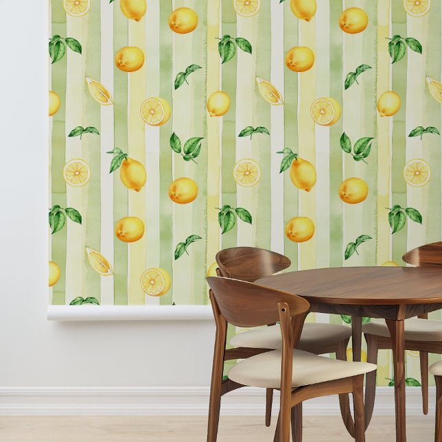 Lemon Citrus Watercolor Yellow green Stripes Wallpaper (Creator Uploaded)