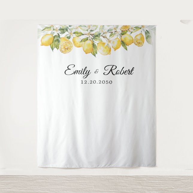 Lemon Citrus Wedding Ceremony Backdrop Tapestry (Front)