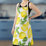 Lemon Citrus White Apron<br><div class="desc">This monogram apron features a botanical lemon pattern with a navy band and a square for initial at the top.</div>