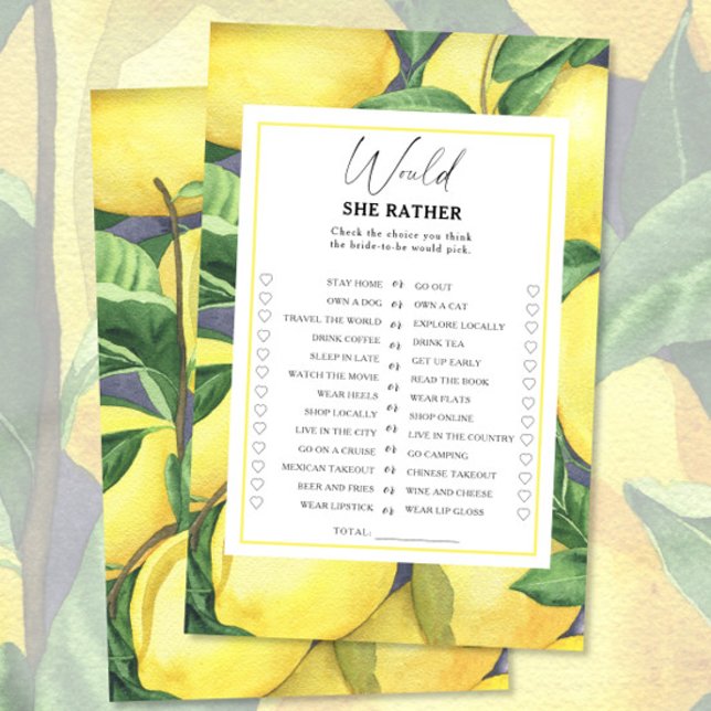 Lemon Citrus - Would she rather bridal shower game (Creator Uploaded)