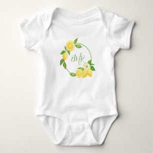 Lemon Citrus Wreath Baby Shower Gift Monogram Baby Bodysuit