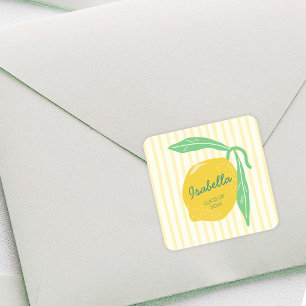 Lemon Citrus Yellow & Green Fresh Graduation Square Sticker