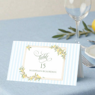 Lemon Coastal Stripe Personalised Wedding Place Card