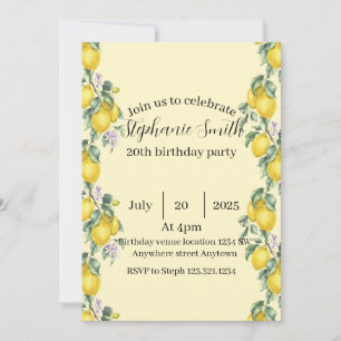 Lemon Cocktail Summer Birthday Invitation 
