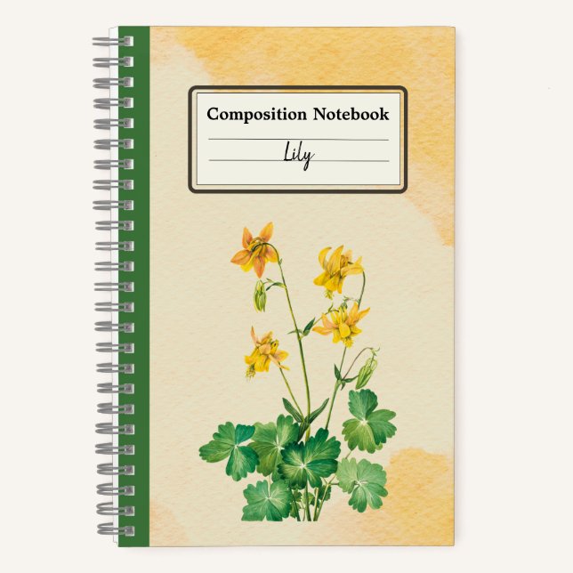 Lemon Columbine Flower Personalised Composition Notebook (Front)