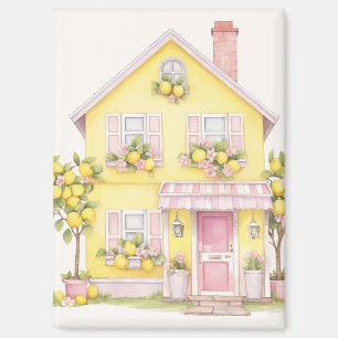 Lemon Cottage Watercolor House Magnet Cottagecore