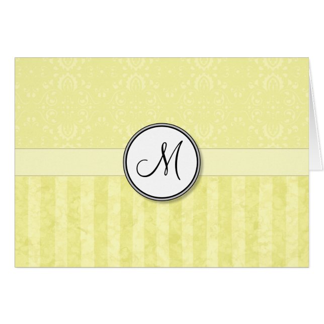 Lemon Cream Damask with Stripes and Monogram (Front Horizontal)