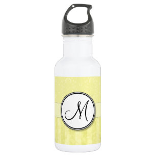 Lemon Cream Damask with Stripes and Monogram 532 Ml Water Bottle