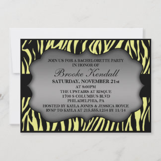 Lemon Creme Wild Night Zebra Bachelorette Party Invitation