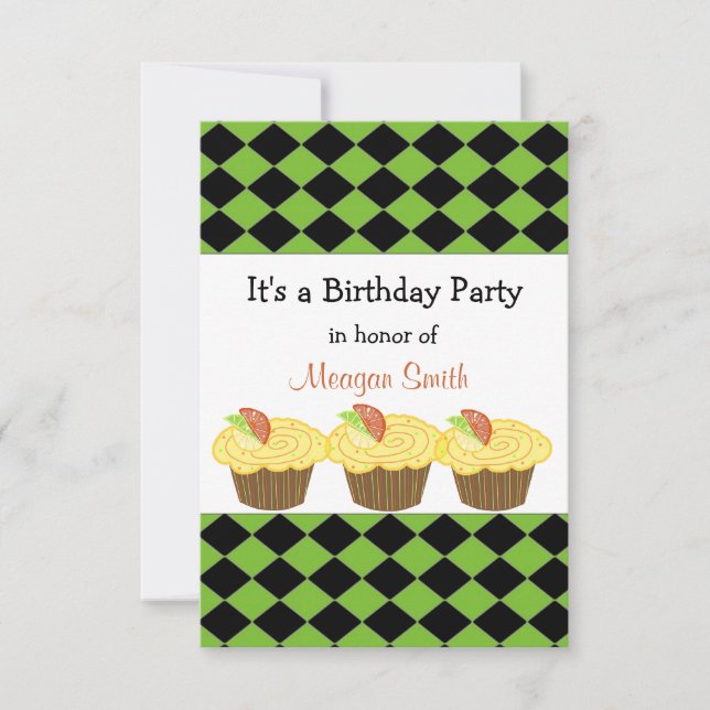 Lemon Cupcake  Birthday Invitation (Front)