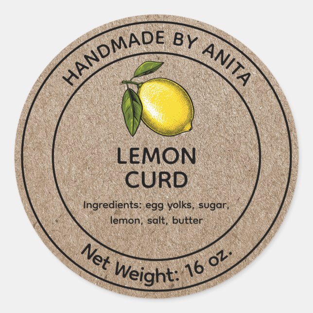 Lemon Curd Jelly Jar Label Kraft Paper Style (Front)