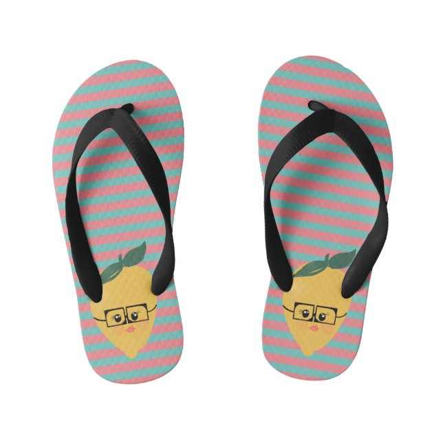 Lemon Cute Striped Pattern Kid's Thongs (Footbed)