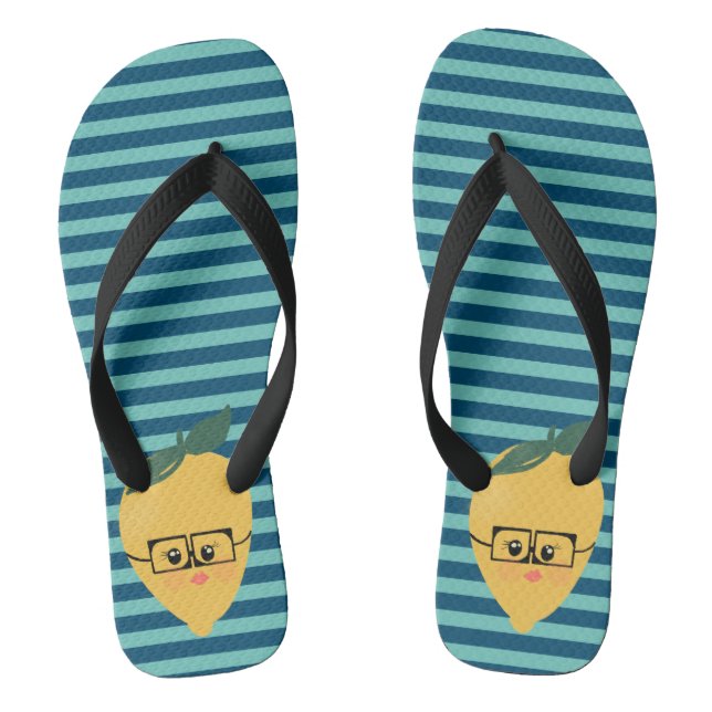 Lemon Cute Striped Pattern Thongs (Footbed)