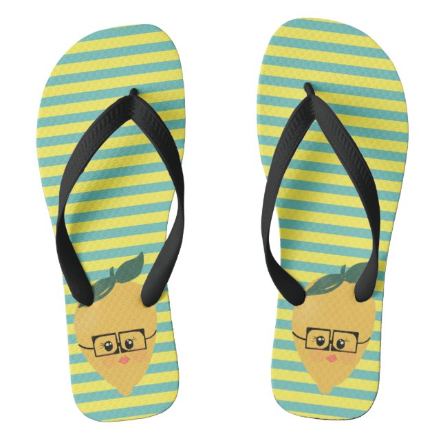Lemon Cute Striped Pattern Thongs (Footbed)